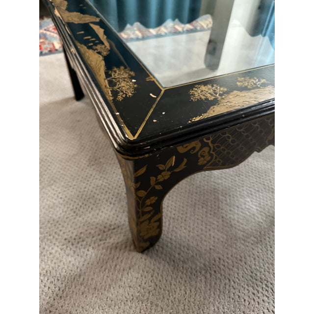 Drexel Heritage Et Cetera Collection Chinoiserie Black Gold & Burl Coffee Table. For Sale - Image 12 of 12