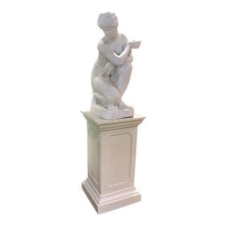 Italian Marble Nude Sculpture on Pedestal For Sale