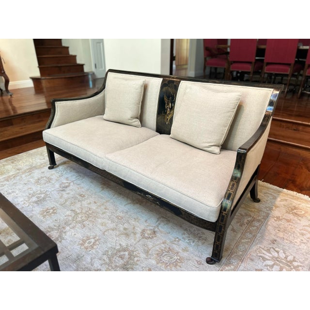 English Mid 19th Century English Raised Chinoiserie Settee For Sale - Image 3 of 4