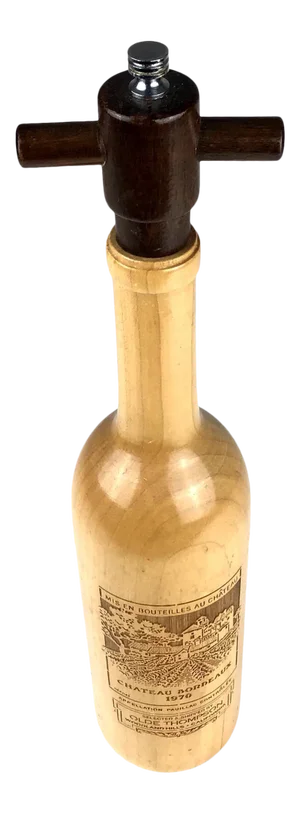 Vintage Wood Peppermill Etched Wine Bottle Shape