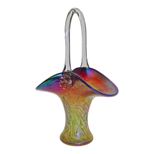 Josef Rindskopf Pepita Iridescent Art Nouveau Bohemian Glass Basket Vase c.1905