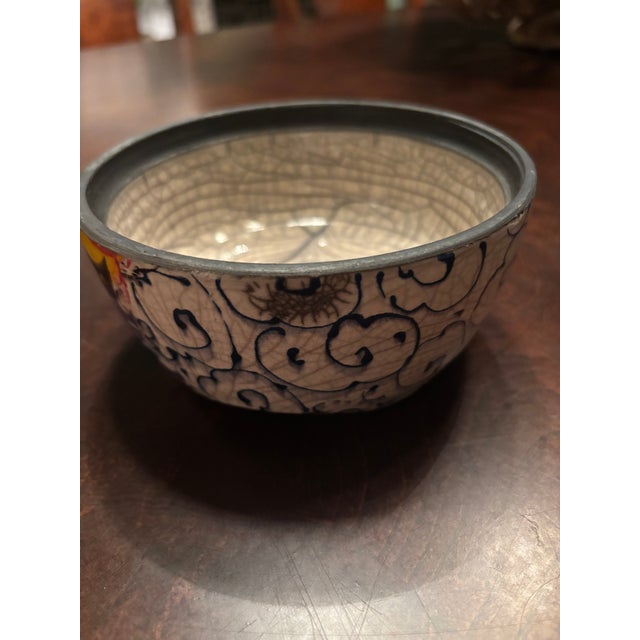Vintage Studio Pottery Crackle-Glazed Bowl With Cobalt Decoration, Postmodern Influence For Sale In San Diego - Image 6 of 9