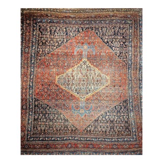 19th Century Oversized Persian Bidjar Rug, Hand-Knotted Wool, Geometric Herati Pattern, Red & Blue, 13x18 For Sale