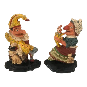 1980s Victorian Style Punch and Judy Iron Doorstops Pair