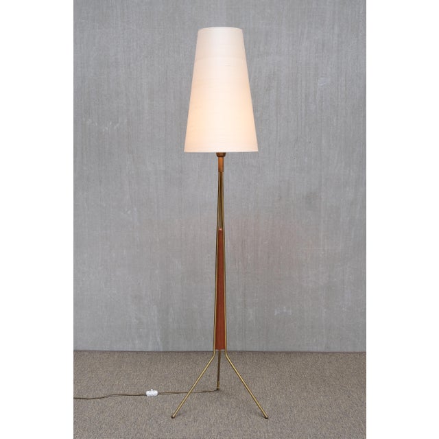 Metal Brass and Teak Tripod Floor Lamp from Möllers Armatur Eskilstuna, Sweden, Late 1950s For Sale - Image 7 of 10