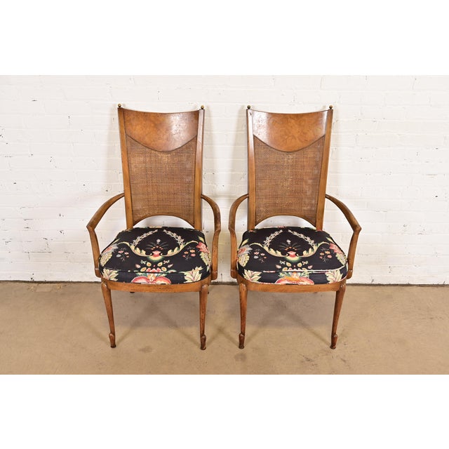 A gorgeous pair of mid-century modern Hollywood Regency armchairs or dining captain chairs By William Doezema for...