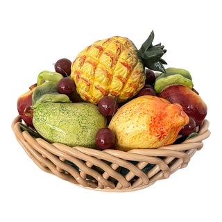 Vintage Capodimonte Majolica Fruit Basket Centerpiece For Sale