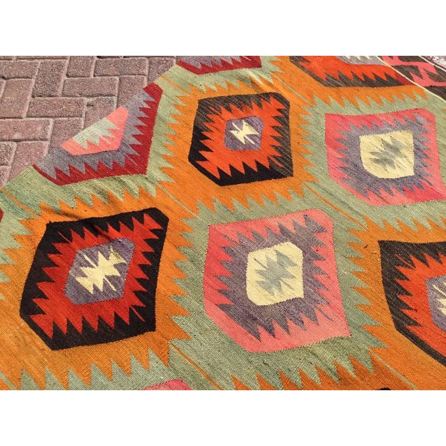 Textile Vintage Diamond Design Kilim Rug - 67" X 102" For Sale - Image 7 of 11