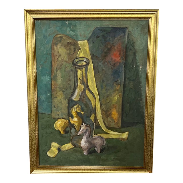 20th Century Oil on Canvas Still Life Composition European School Signed Framed Made 1964 by Kuzmenco For Sale
