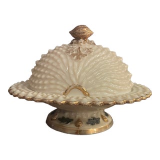 Antique Northwood Glass Company Nautilus (Argonaut Shell) Pattern Custard Glass Covered Butter Dish C. Early 1900's For Sale