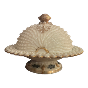 Antique Northwood Glass Company Nautilus (Argonaut Shell) Pattern Custard Glass Covered Butter Dish C. Early 1900's