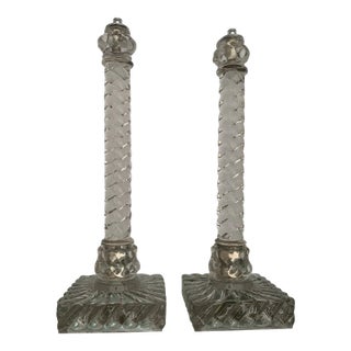 1920's Tall French Classic Crystal Columnar Swirl Pattern Table Lamps by Baccarat a - Pair For Sale