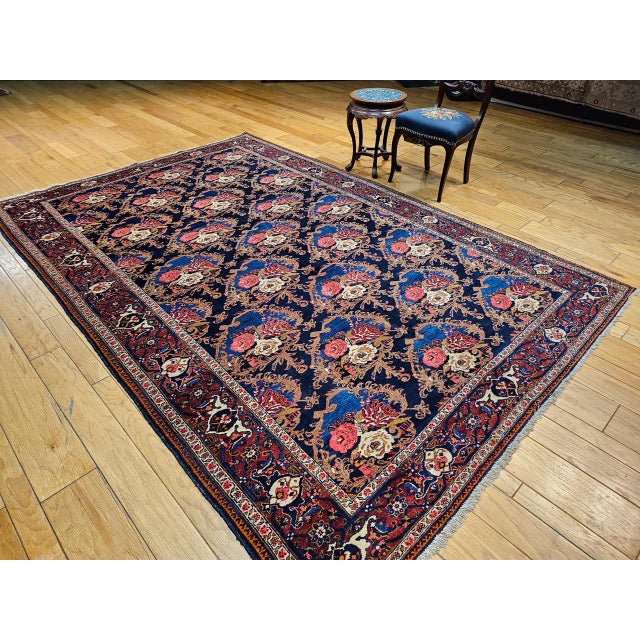 Vintage Persian Tabriz Area Rug, Hand-Knotted Wool, Allover Floral Gol Farang Pattern, Navy & Red, 7x11 For Sale - Image 14 of 14