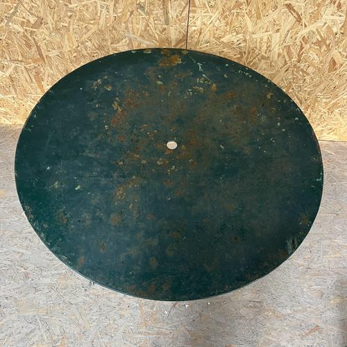 1950’s dark green round metal folding dining table. Good honest french metal dining table with a hand forged classic...