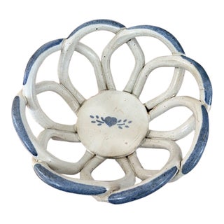 Vintage Ceramic Woven Lattice Basket Bowl For Sale