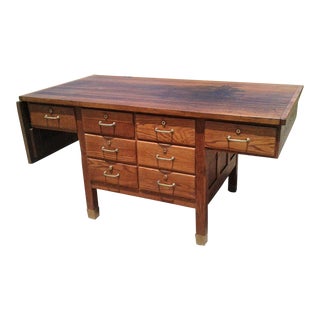 Antique Oak 8 Drawer Wood Workers Workbench Kitchen Island 1920s Era For Sale