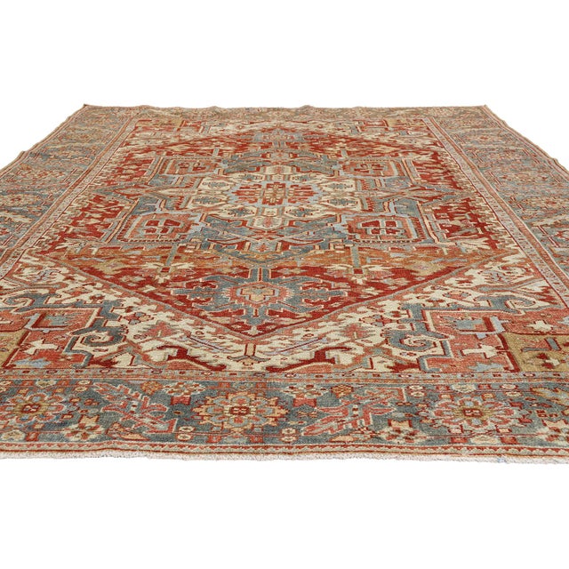 Modern Antique Persian Heriz Rug, 07'01 X 10'02 For Sale - Image 3 of 10