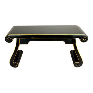 20th Century Chinese Black Lacquer Side Table / Bench / Low Stand Scroll Shape For Sale