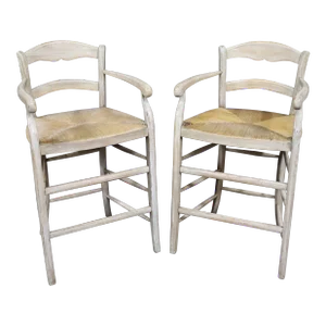 Country French Rush Seat Bar Stools/Pair