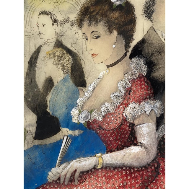 Erhard Klepper, Portrait of a Lady in a Red Dress, Mixed Media on Transparent Paper, 1953 For Sale - Image 4 of 9