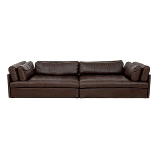 Stendig Brown Leather Three-Seat Sofa For Sale