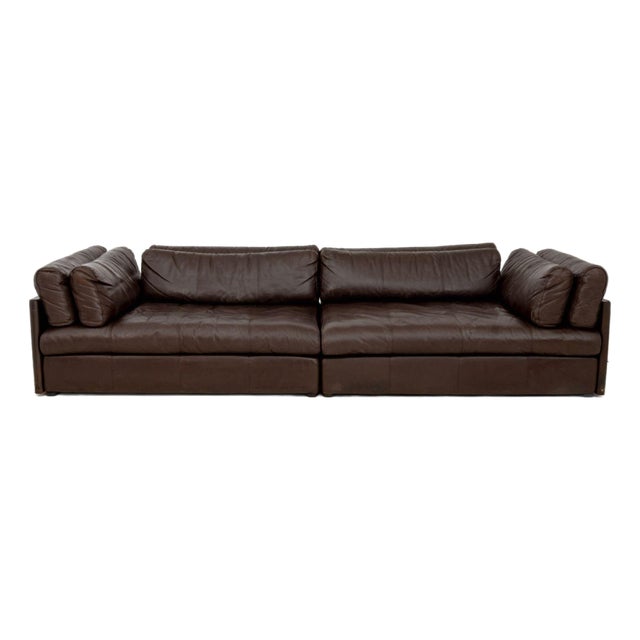 Stendig Brown Leather Three-Seat Sofa For Sale