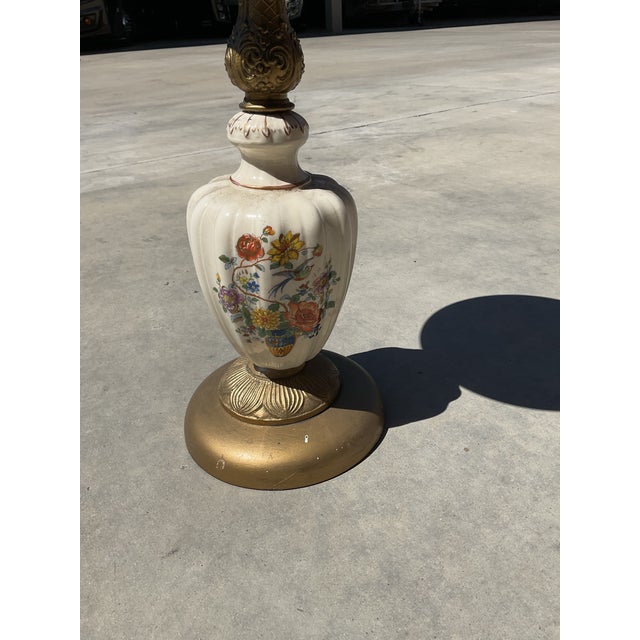 Hollywood Regency Vintage Hollywood Regency Floral Porcelain & Brass Floor Ashtray Stand For Sale - Image 3 of 13