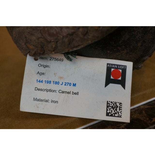 Antique Large Primitive Iron Camel Bell With Leather Handle For Sale - Image 11 of 11