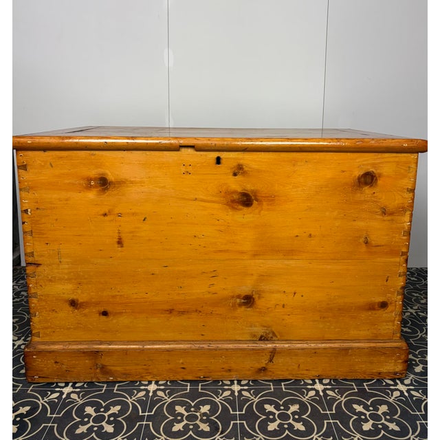 Antique Victorian pine trunk dating from the late 19th century. Typically referred to as a blanket box, coffer, or tool...