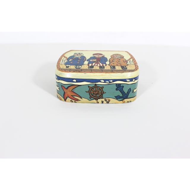 Cabin Vintage Hand Painted Fisherman Captain Sailor Wood Trinket Box For Sale - Image 3 of 11