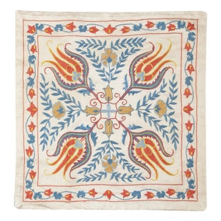 20"x20" All Silk Embroidered Cushion Cover. Handmade Pillowcase. New Toss Pillow For Sale