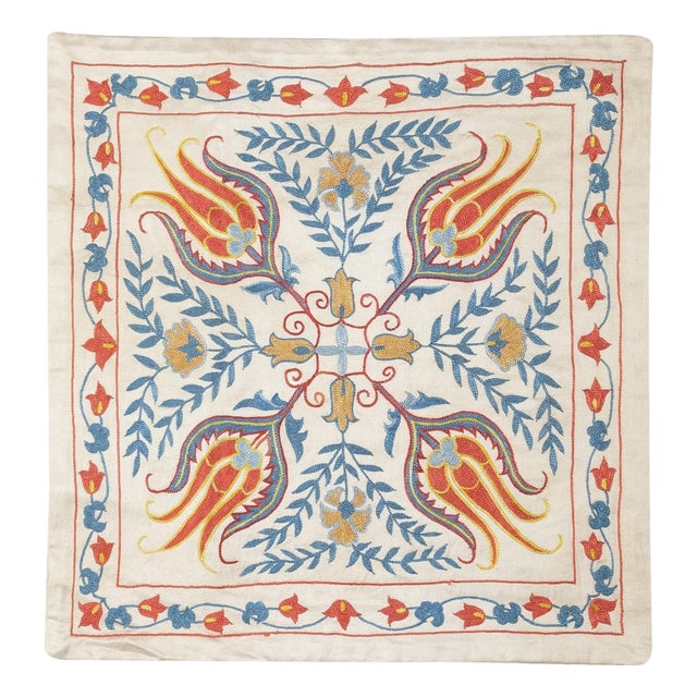 20"x20" All Silk Embroidered Cushion Cover. Handmade Pillowcase. New Toss Pillow For Sale