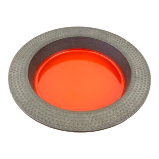 Vintage 1960s Metal & Orange Enamel Catchall Tray by Longborg Denmark / Danish Modern Style For Sale