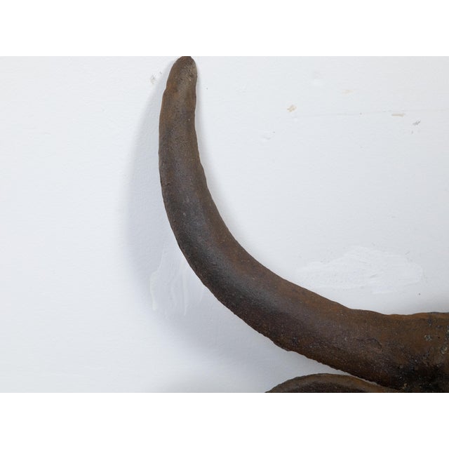 Brown English 1930s-1940s Cast Iron Bull Wall Hanging Sculpture with Rusty Patina For Sale - Image 8 of 11