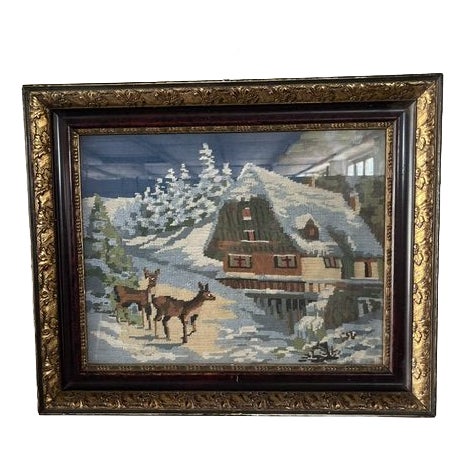 Vintage Embroidered Painting, 1940s For Sale
