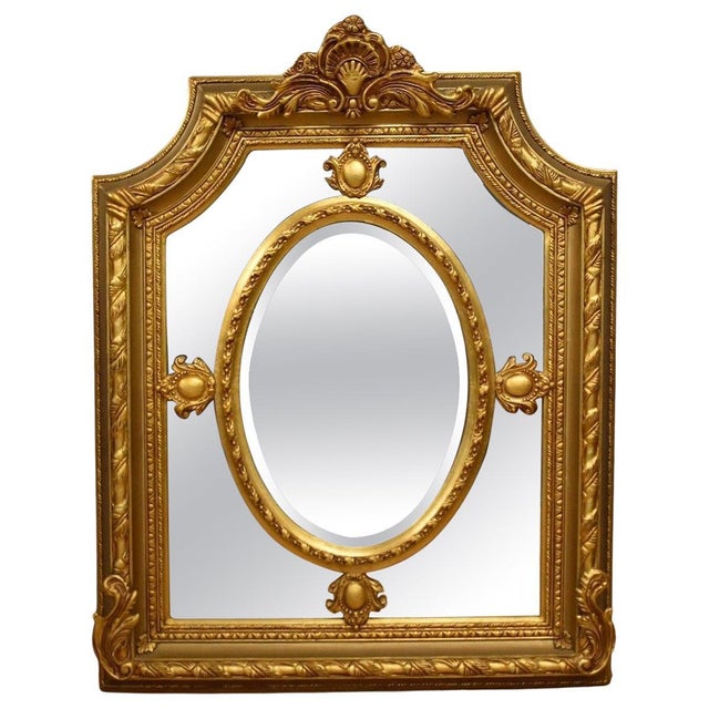 Wood Large Ornate Wall Mirror, 1980 For Sale - Image 7 of 7