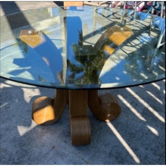 Gabriella Crespi 1960s Bamboo Pencil Reed Round Glass Dining Table For Sale - Image 4 of 12