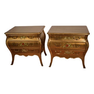 1940 French Style Gold Leaf Fruit Wood Nightstands Bedside Tables For Sale