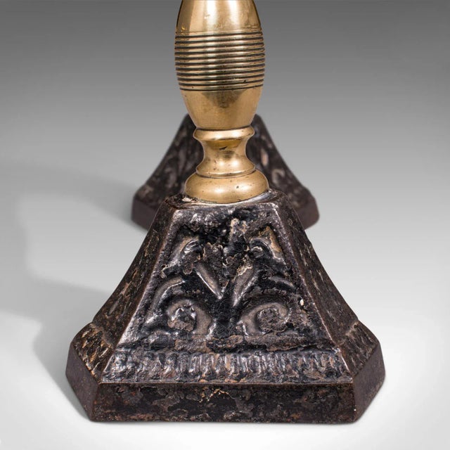 C.1880 Victorian Antique English Brass Iron Fireside Tool Rests Fire Dog- a Pair For Sale - Image 10 of 13