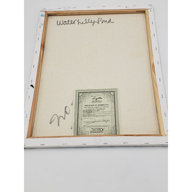 Textile Jose Trujillo Original Signed Oil Painting of Water Lily Pond For Sale - Image 7 of 9