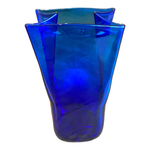 Mid 20th Century Large Blenko Glass Cobalt Blue Paper Bag Vase by Don Shepherd