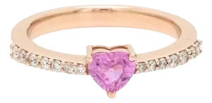 Natural 1.00 cts Pink Sapphire & 0.18 cts diamonds heart ring in 18k gold