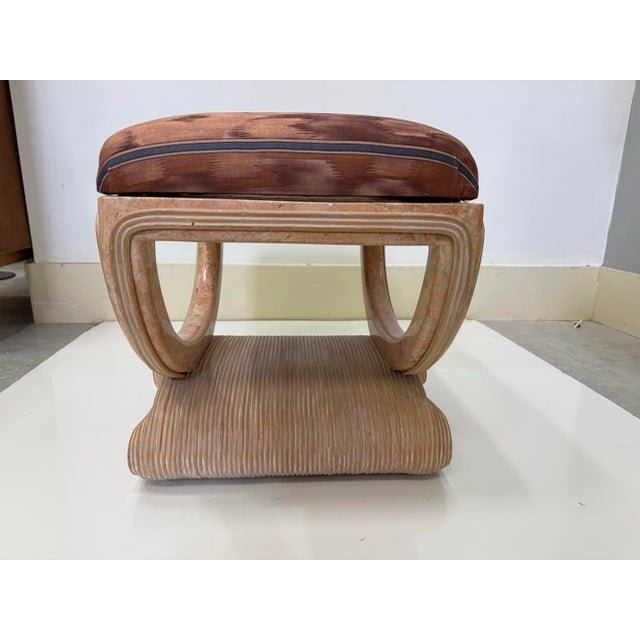 80's Vintage Pencil Reed and Tessellated Stone Deco Revival Bench by Maitland Smith For Sale - Image 9 of 12