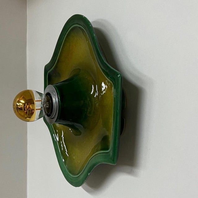 Bell-Shaped Green Ceramic Wall Lights attributed to Hustadt Keramik, Germany, 1970s For Sale - Image 11 of 12