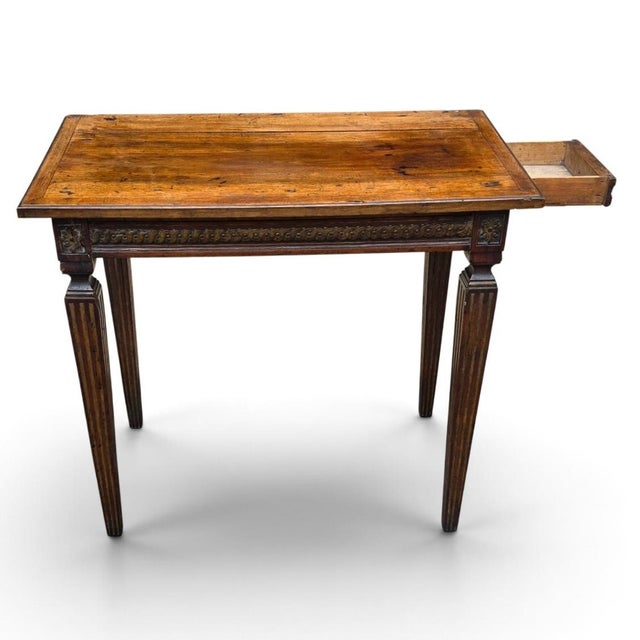 18th Century French Louis XVI Provincial Carved Walnut Petite Writing Table, Circa 1790 For Sale - Image 4 of 10