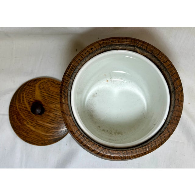 1900 - 1909 Antique Ceramic Lined Oak Wood Tea Jar/Caddy From England - Circa 1900 For Sale - Image 5 of 9