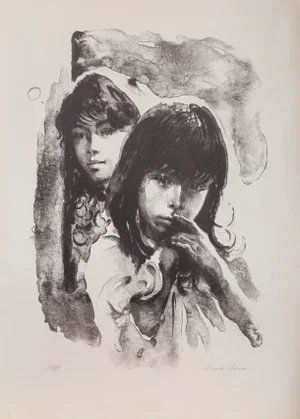 Two Girls, Sandu Liberman Lithograph, Signed and Numbered in Pencil