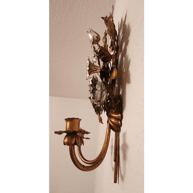 Hand-Forged Gold-Plated and Silver-Plated Candle Wall Lamps by S. Salvadori, 1950s For Sale - Image 15 of 18