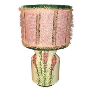 Vintage Table Lamp with a Floral Painted Ceramic Base and Fabric Shade from Lamplove, 1970s For Sale