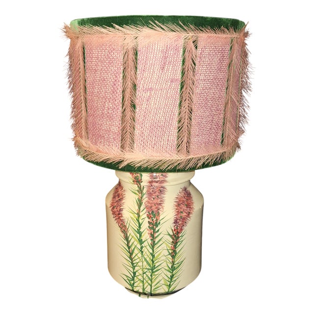 Vintage Table Lamp with a Floral Painted Ceramic Base and Fabric Shade from Lamplove, 1970s For Sale